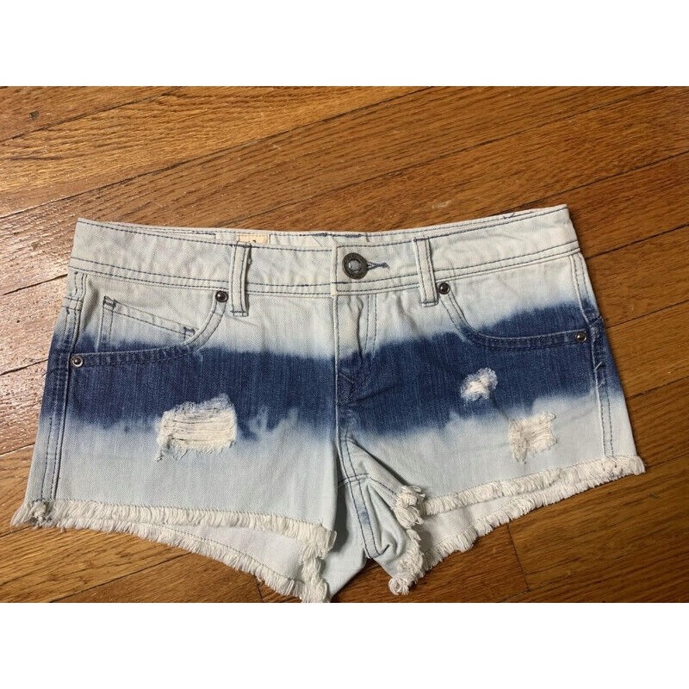 Volcom Distressed Frayed Hem Tie Dye Denim Shorts